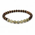 ANUVA Dark Wood & Sage Green Stone Stretch Bracelet Slim Stack