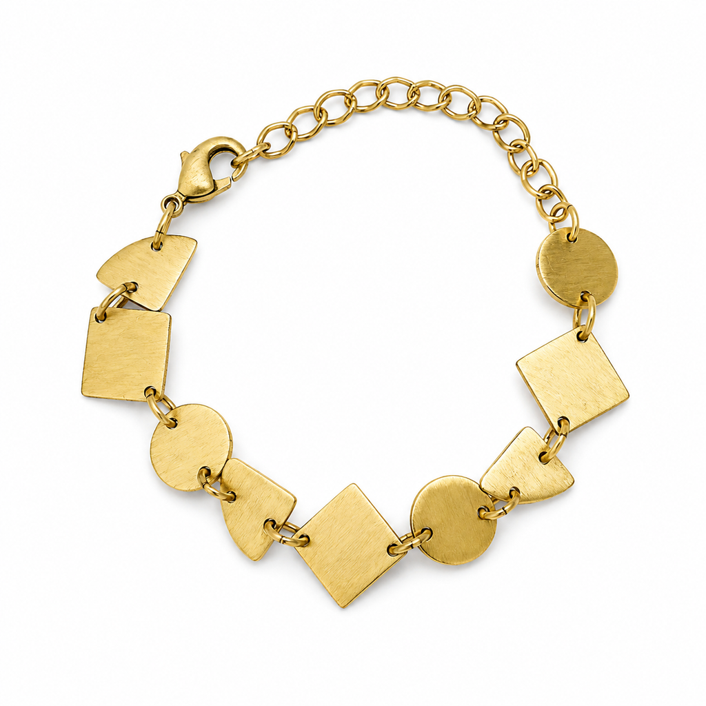 ANUVA Gold Tone Geometric Charm Link Bracelet Adjustable Modern