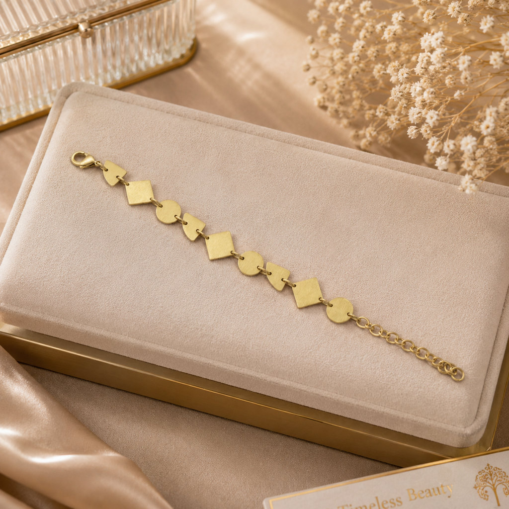 ANUVA Gold Tone Geometric Charm Link Bracelet Adjustable Modern