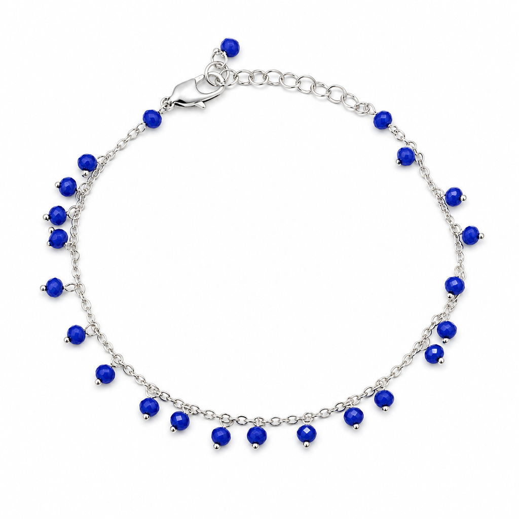 ANUVA Silver Tone Chain Bracelet with Blue Crystal Accents