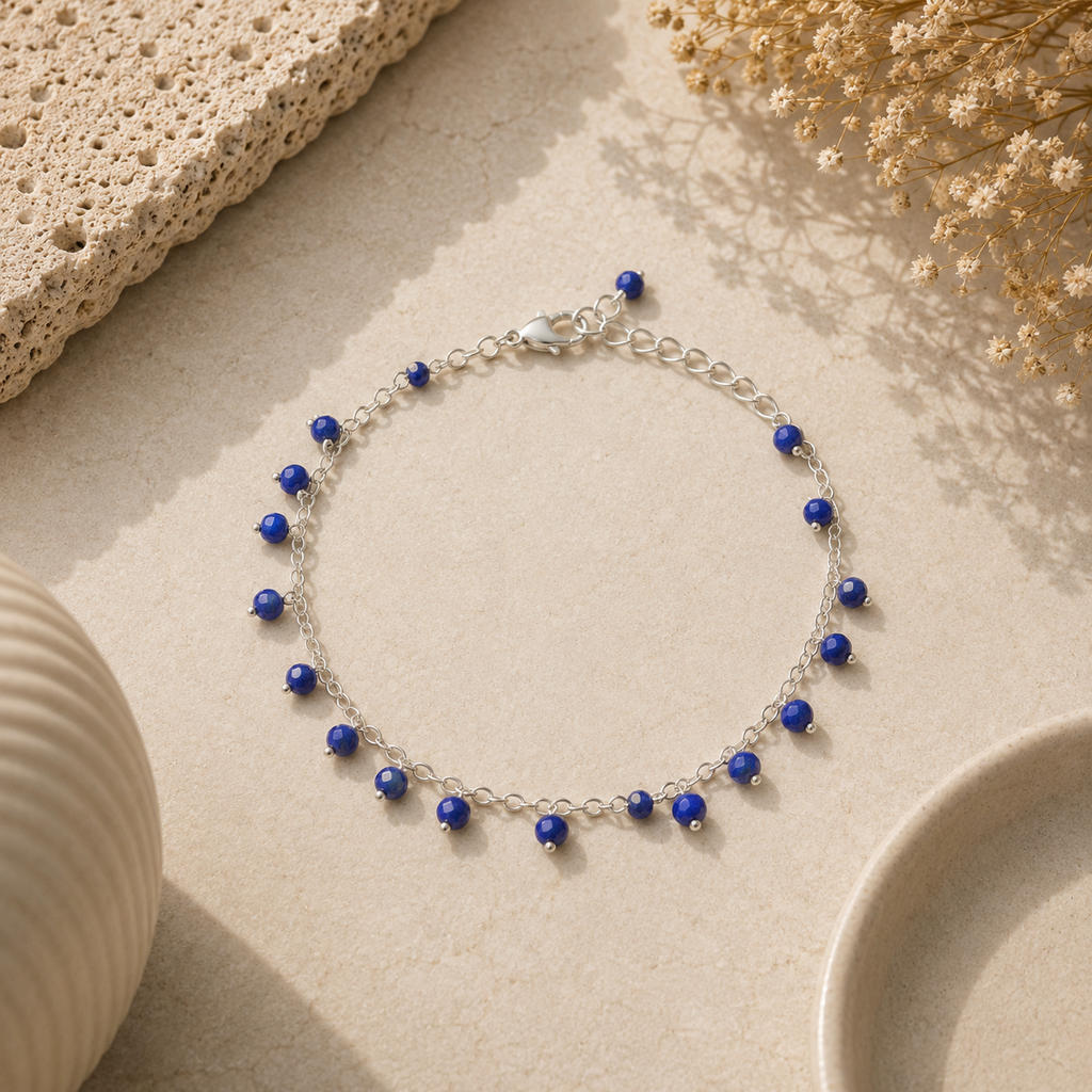 ANUVA Silver Tone Chain Bracelet with Blue Crystal Accents
