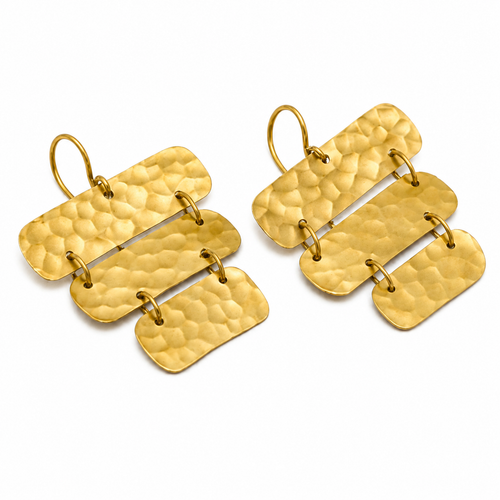 ANUVA Hammered Brass Cascading Panel Dangle Earrings Boho Gold