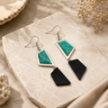 ANUVA Turquoise Stone & Black Wood Geometric Dangle Earrings