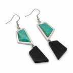 ANUVA Turquoise Stone & Black Wood Geometric Dangle Earrings