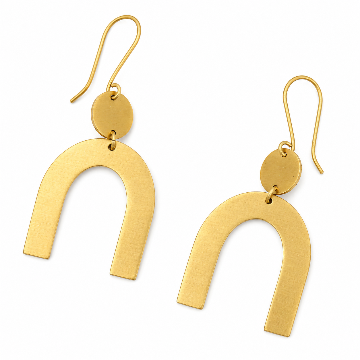 ANUVA Brass Arch & Disc Drop Earrings Modern Minimal Handmade