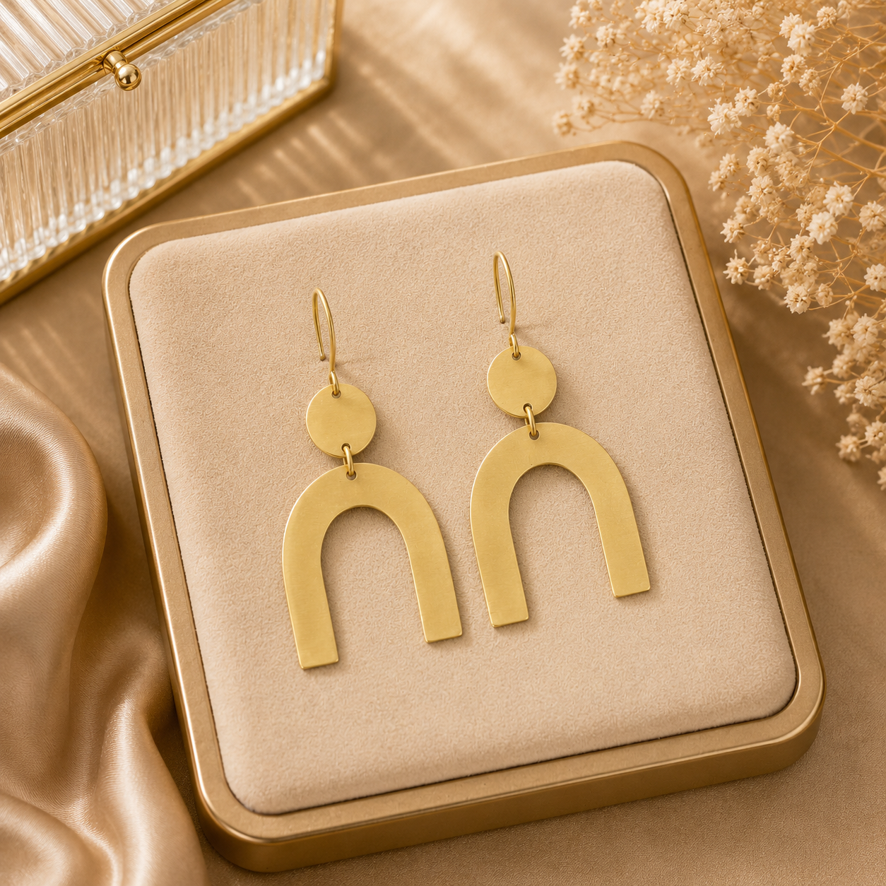 ANUVA Brass Arch & Disc Drop Earrings Modern Minimal Handmade