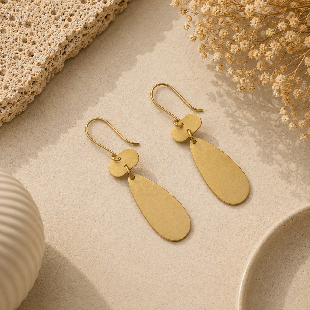 ANUVA Brass Disc & Teardrop Drop Earrings Sleek Everyday Shine