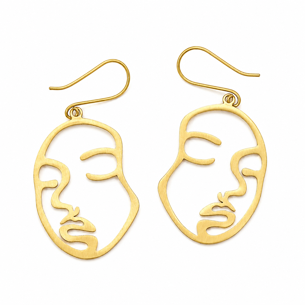 ANUVA Abstract Face Outline Brass Earrings Artistic Line Design