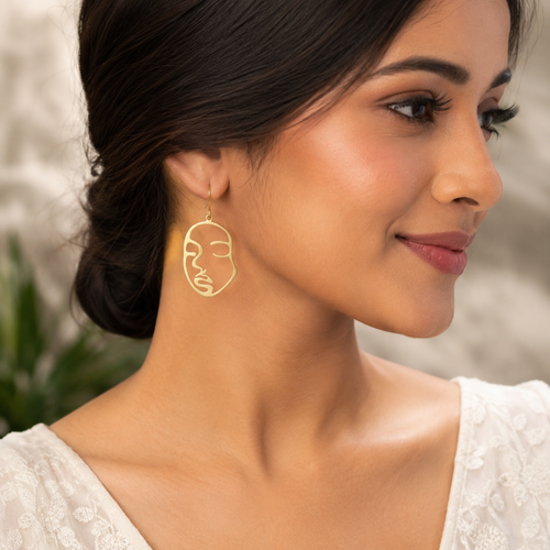 ANUVA Abstract Face Outline Brass Earrings Artistic Line Design