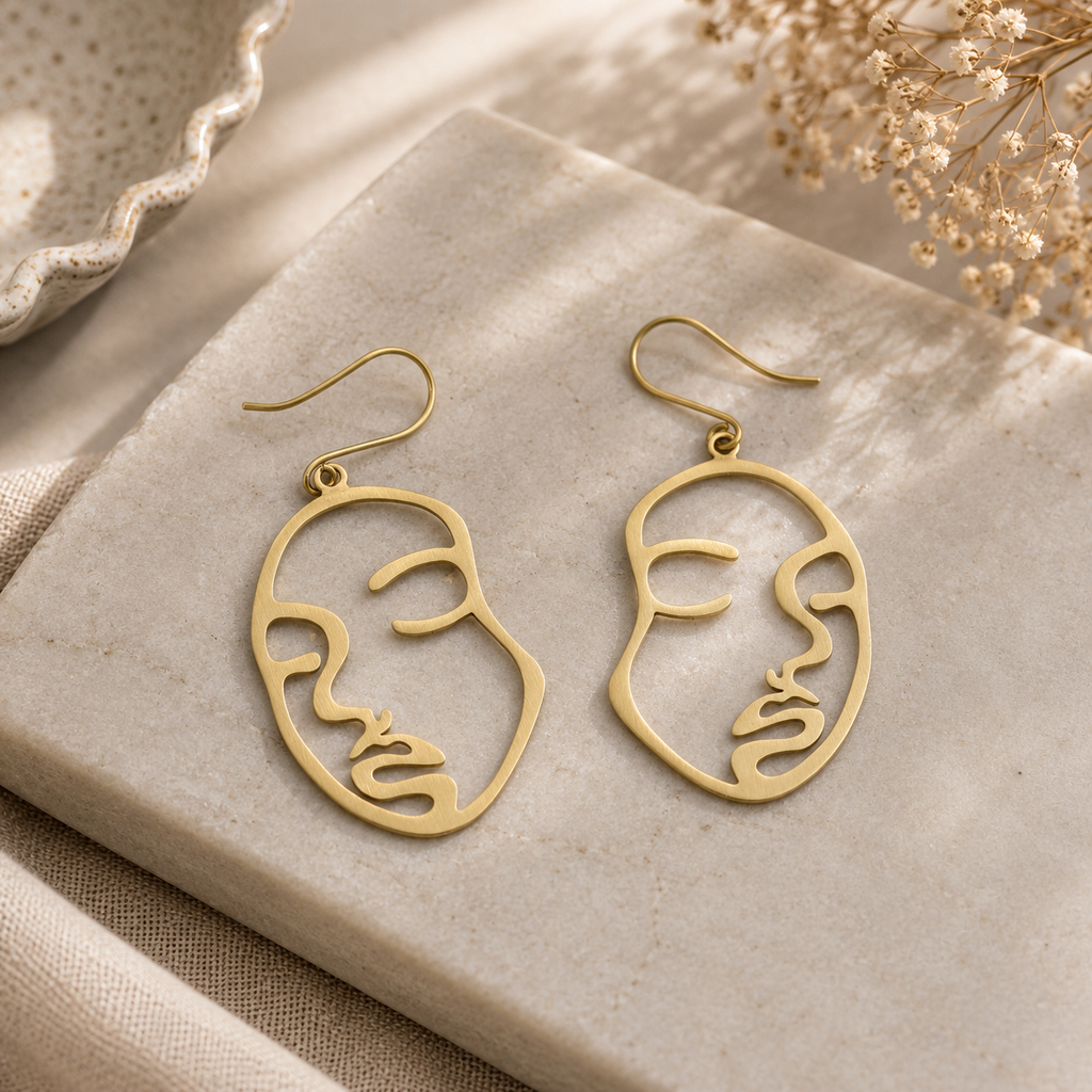 ANUVA Abstract Face Outline Brass Earrings Artistic Line Design