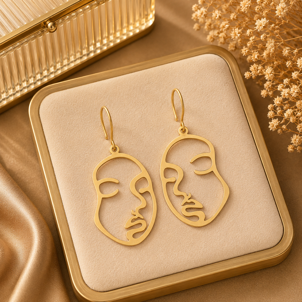 ANUVA Abstract Face Outline Brass Earrings Artistic Line Design