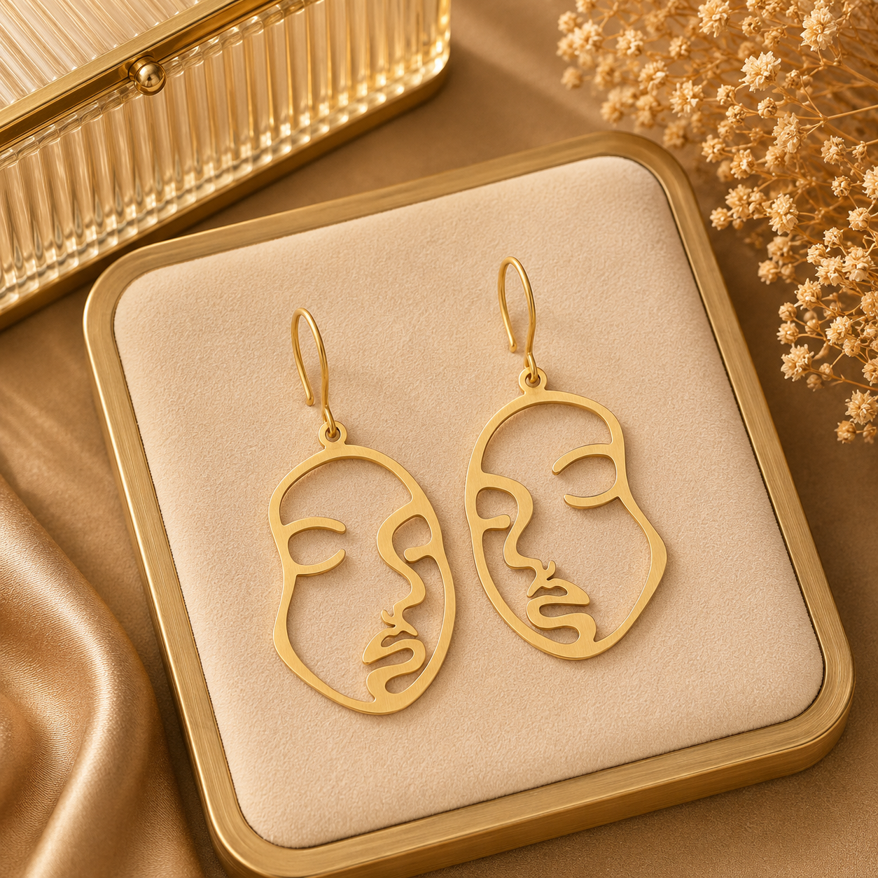 ANUVA Abstract Face Outline Brass Earrings Artistic Line Design