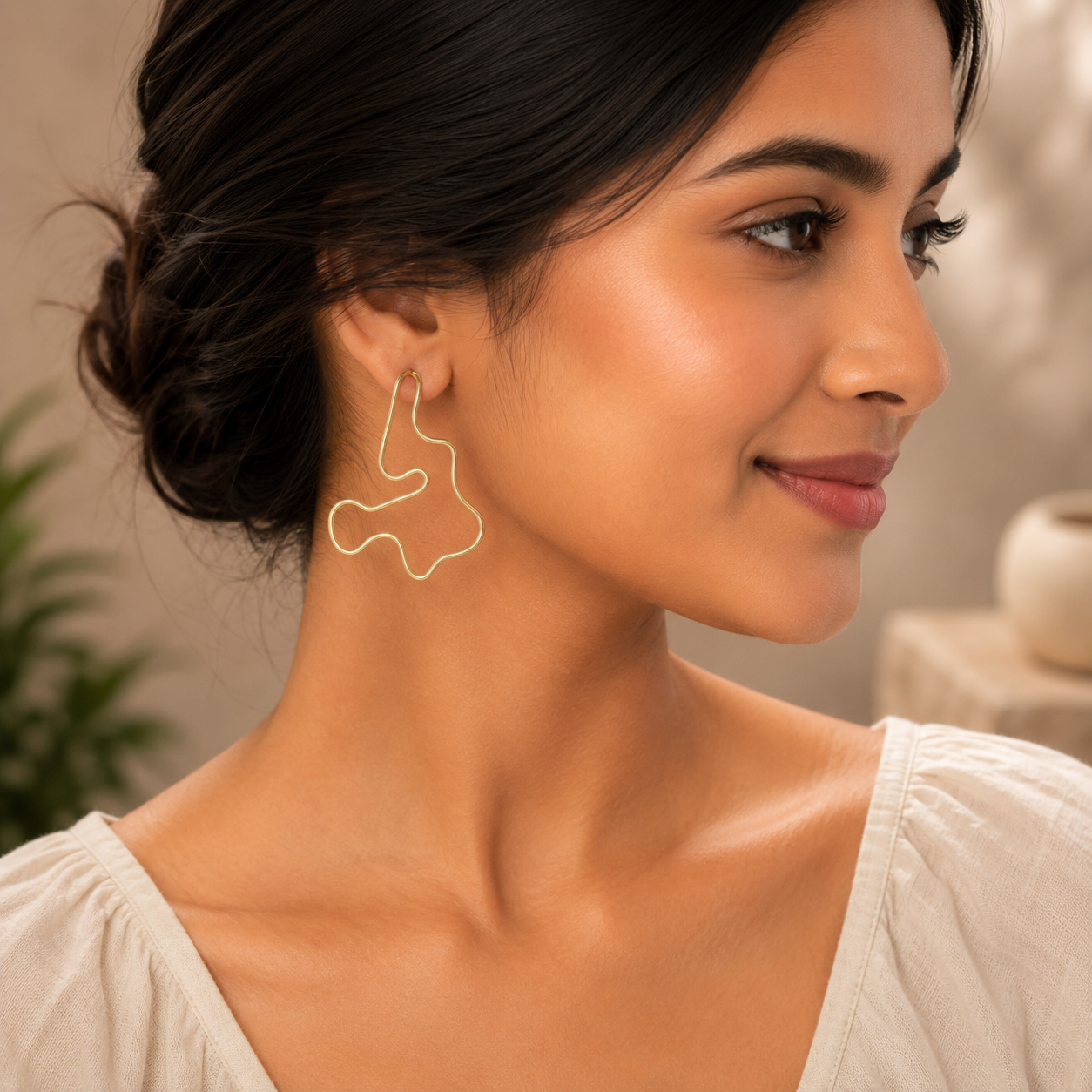 ANUVA Abstract Organic Wire Brass Earrings Playful Modern Art