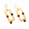ANUVA Brass Open Rectangle Earrings with Wood Bead Drops