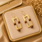 ANUVA Brass Open Rectangle Earrings with Wood Bead Drops