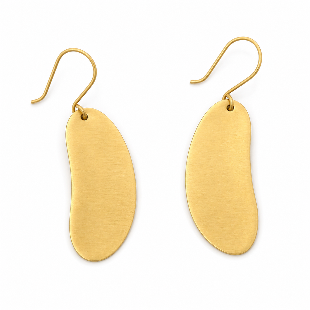 ANUVA Brass Organic Bean Drop Earrings Sleek Minimal Handmade