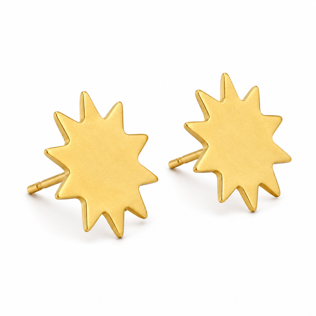 ANUVA Brass Starburst Sun Stud Earrings Celestial Statement