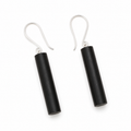 ANUVA Black Ebony Wood Cylinder Drop Earrings Minimal Column