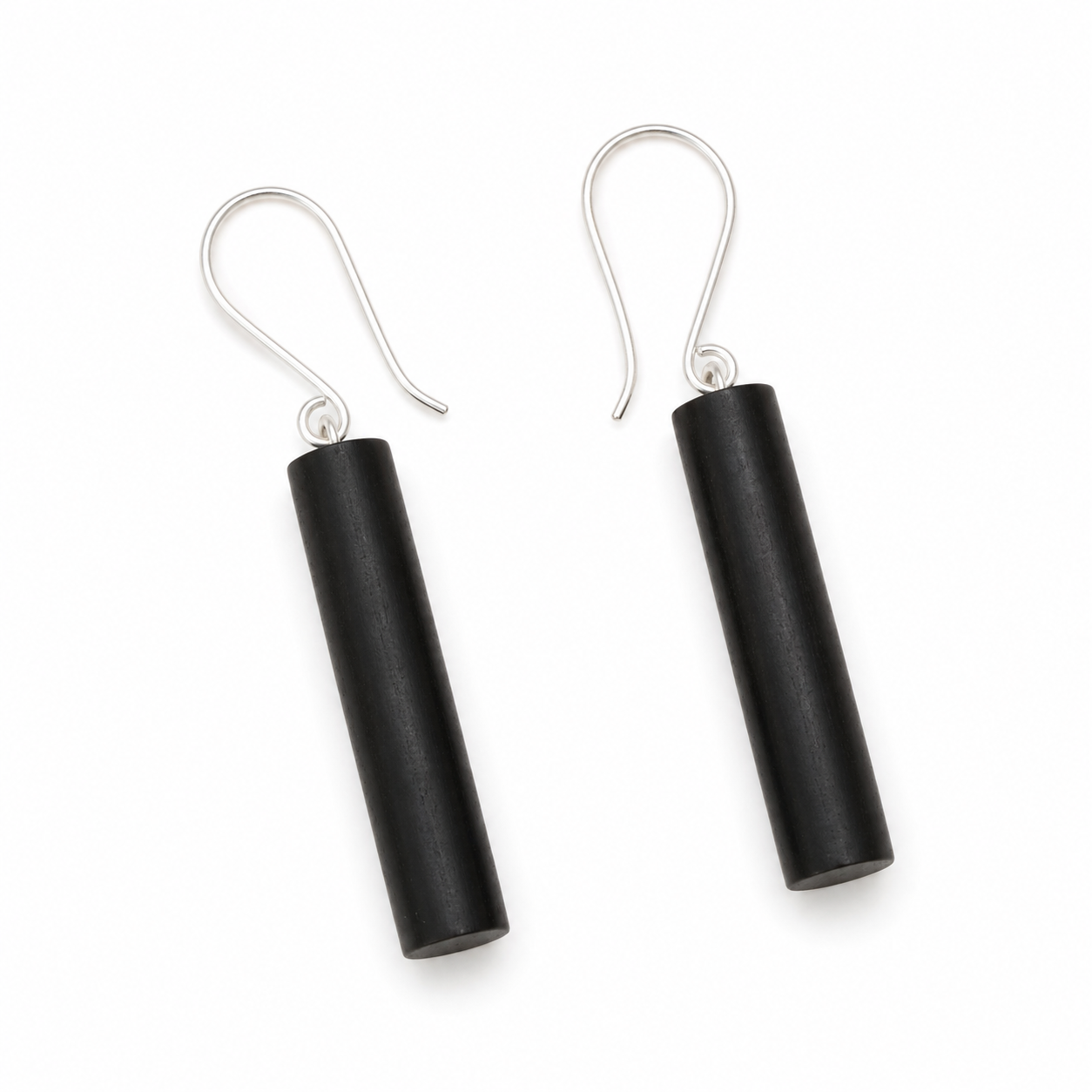 ANUVA Black Ebony Wood Cylinder Drop Earrings Minimal Column