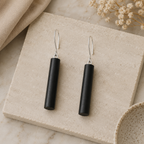 ANUVA Black Ebony Wood Cylinder Drop Earrings Minimal Column
