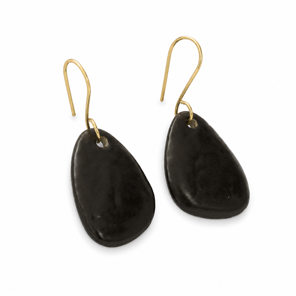 ANUVA Dark Ceramic Pebble Drop Earrings Earthy Organic Minimal