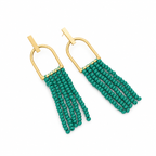 ANUVA Green Bead Tassel Fringe Earrings Brass Arch Boho