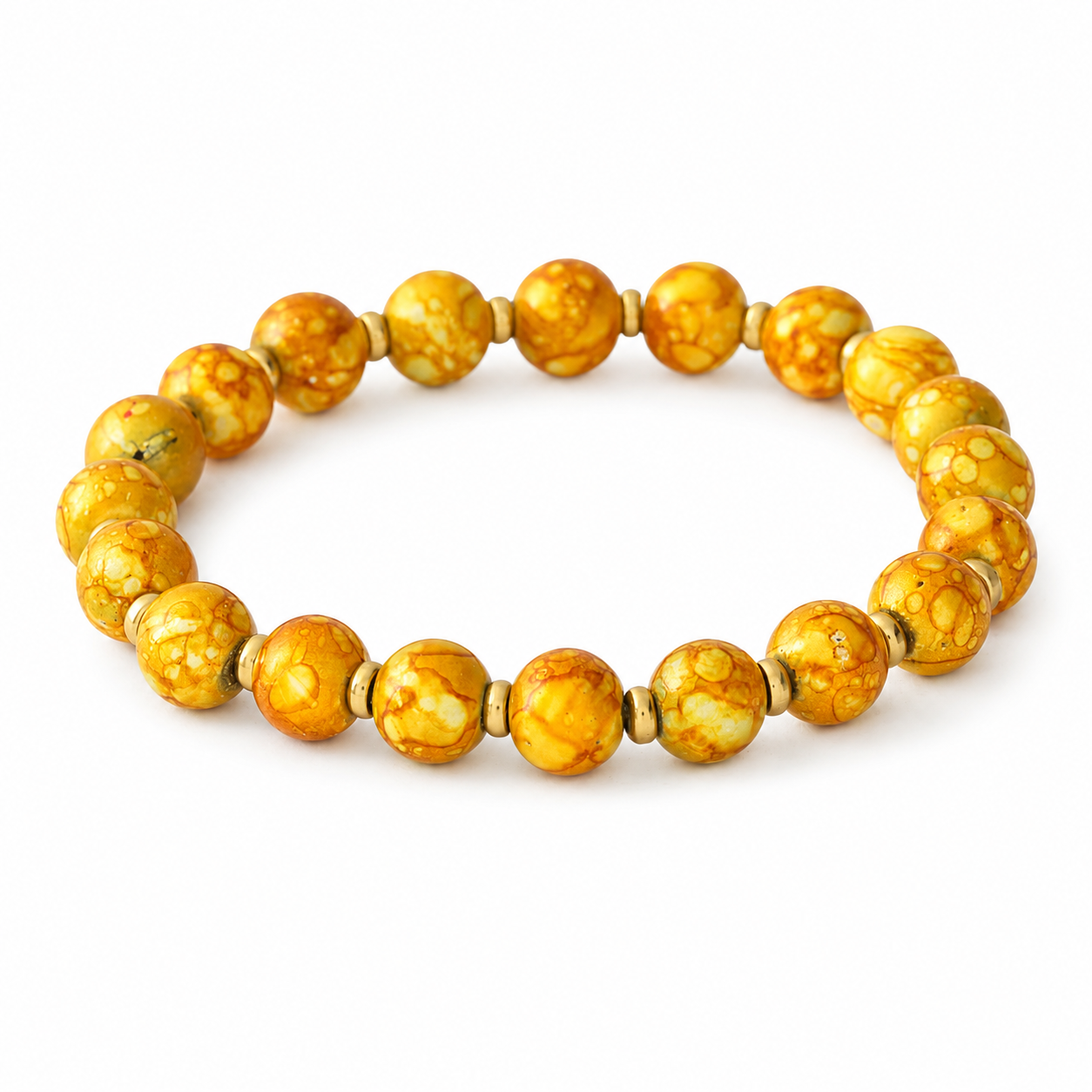 ANUVA Golden Orange Marbled Bead Stretch Bracelet Gold Accents
