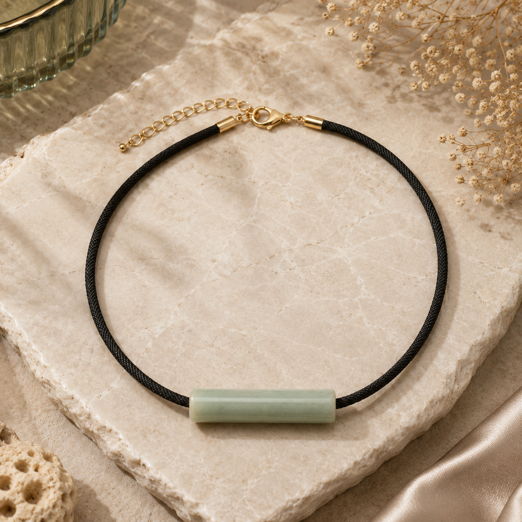 ANUVA Mint Sage Ceramic Tube Bead Cord Choker Necklace Minimal