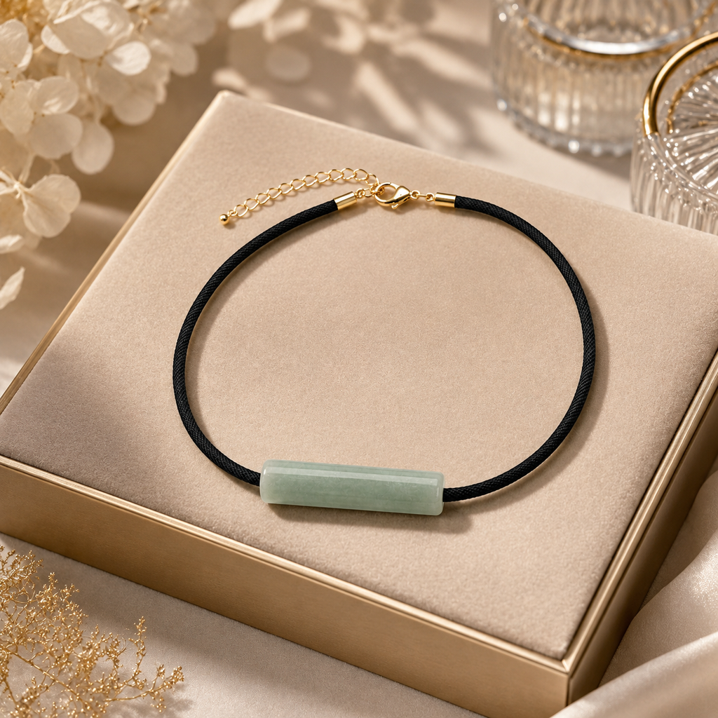 ANUVA Mint Sage Ceramic Tube Bead Cord Choker Necklace Minimal