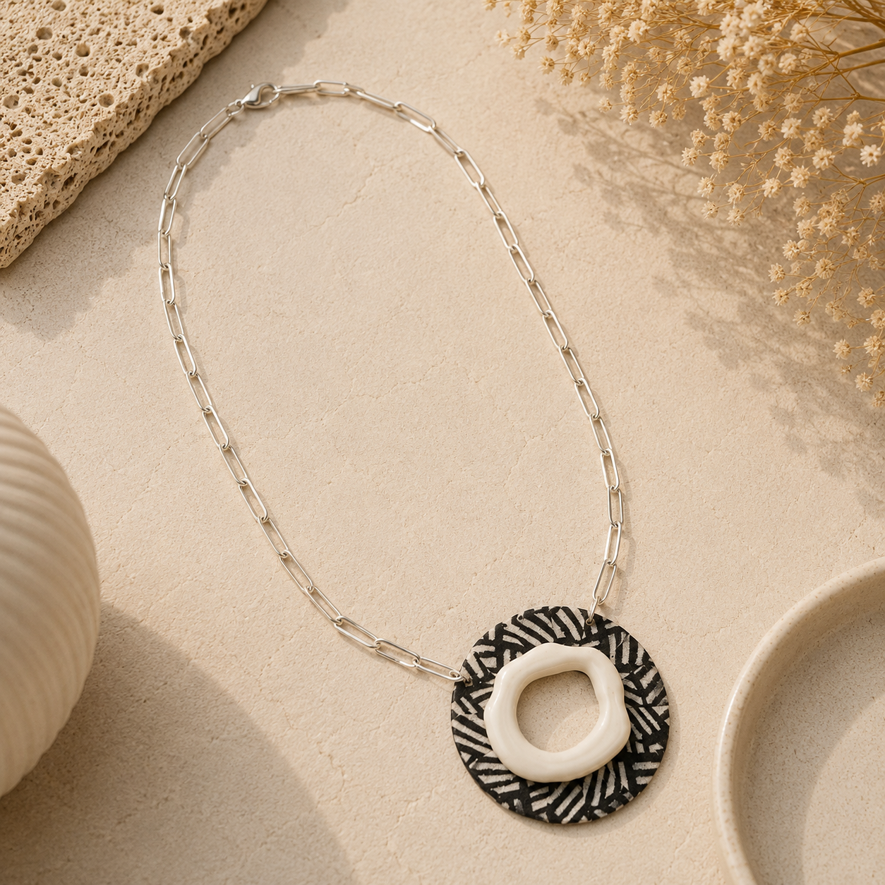 ANUVA Silver Tone Paperclip Link Chain Necklace Minimal Modern