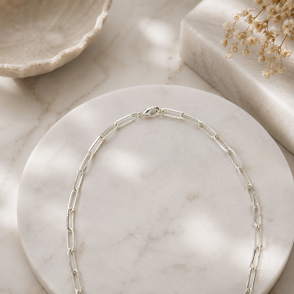 ANUVA Silver Tone Paperclip Link Chain Necklace Minimal Modern