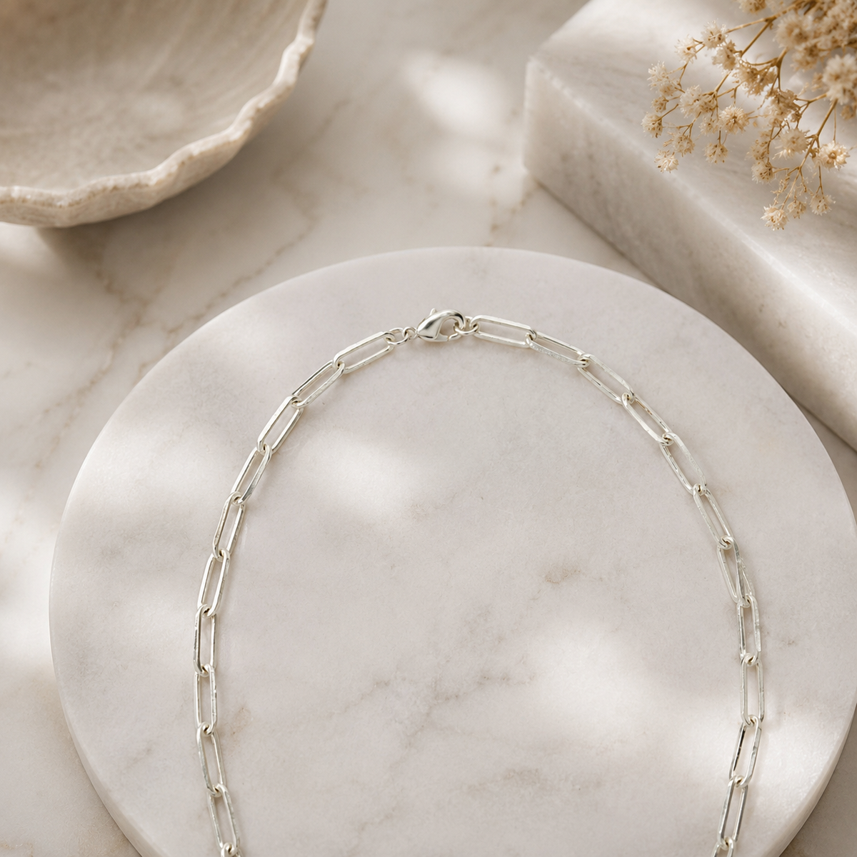 ANUVA Silver Tone Paperclip Link Chain Necklace Minimal Modern