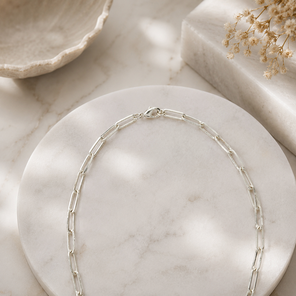 ANUVA Silver Tone Paperclip Link Chain Necklace Minimal Modern