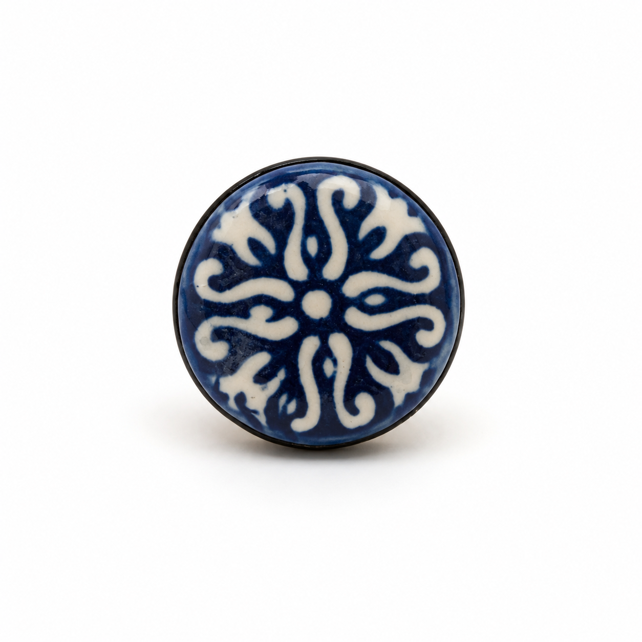 ANUVA Blue Floral Ceramic Statement Ring Hand-Painted Artisan