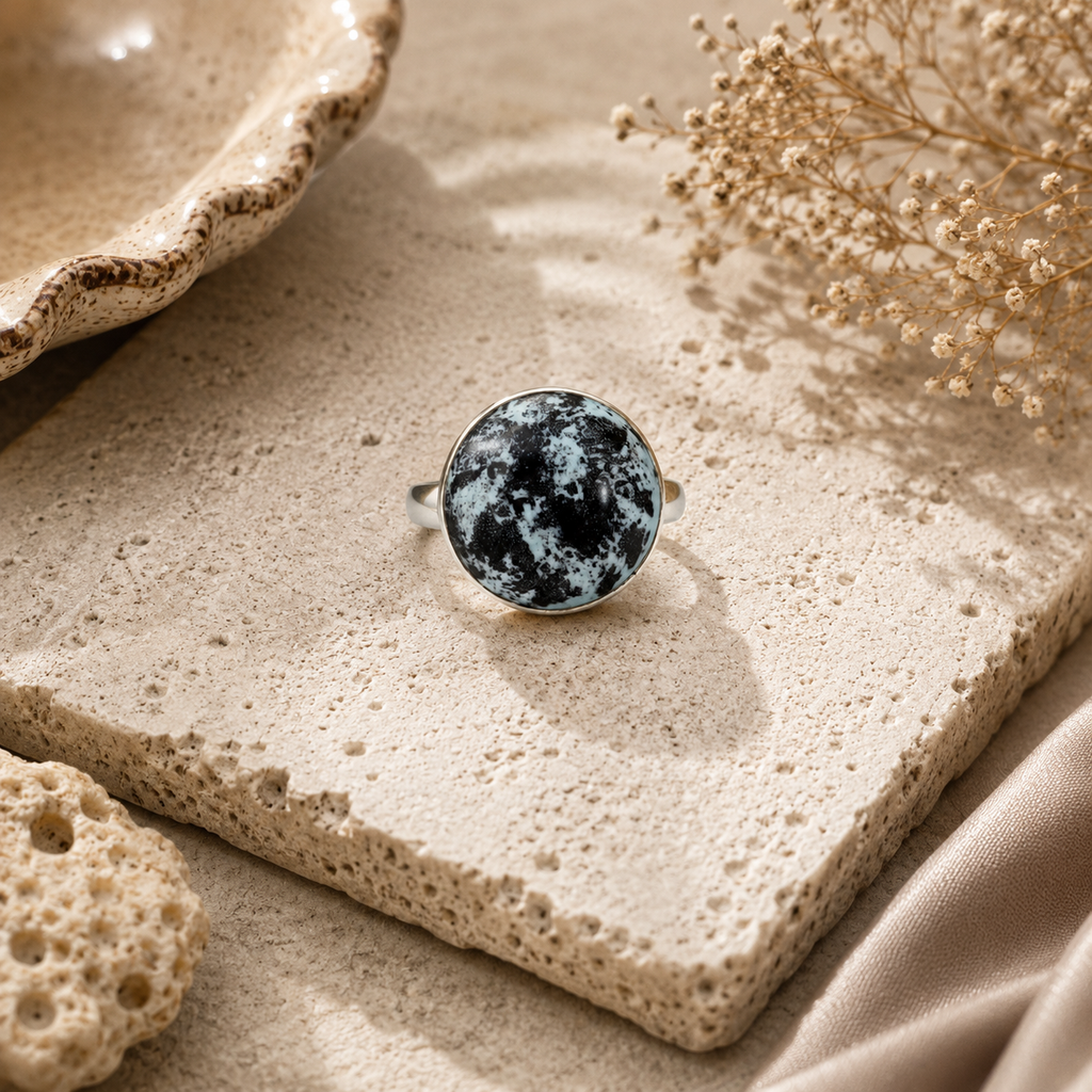 ANUVA Marble Speckle Ceramic Statement Ring Black & White