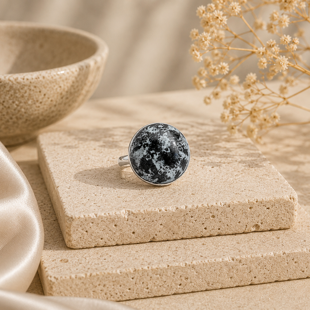 ANUVA Marble Speckle Ceramic Statement Ring Black & White
