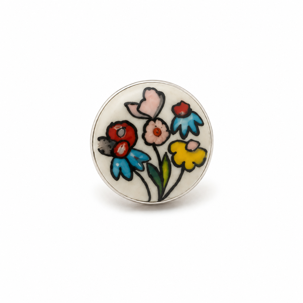 ANUVA Multicolour Floral Ceramic Statement Ring Hand-Painted