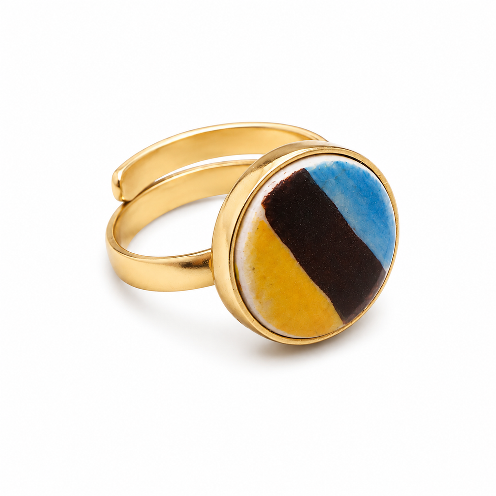 ANUVA Gold Tone Adjustable Ring with Multicolour Resin Stone