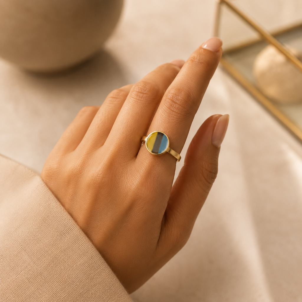 ANUVA Gold Tone Adjustable Ring with Multicolour Resin Stone