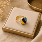 ANUVA Gold Tone Adjustable Ring with Multicolour Resin Stone