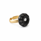 ANUVA Gold Tone Adjustable Ring Carved Black Dome with Crystal