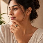 ANUVA Gold Tone Adjustable Ring Carved Black Dome with Crystal
