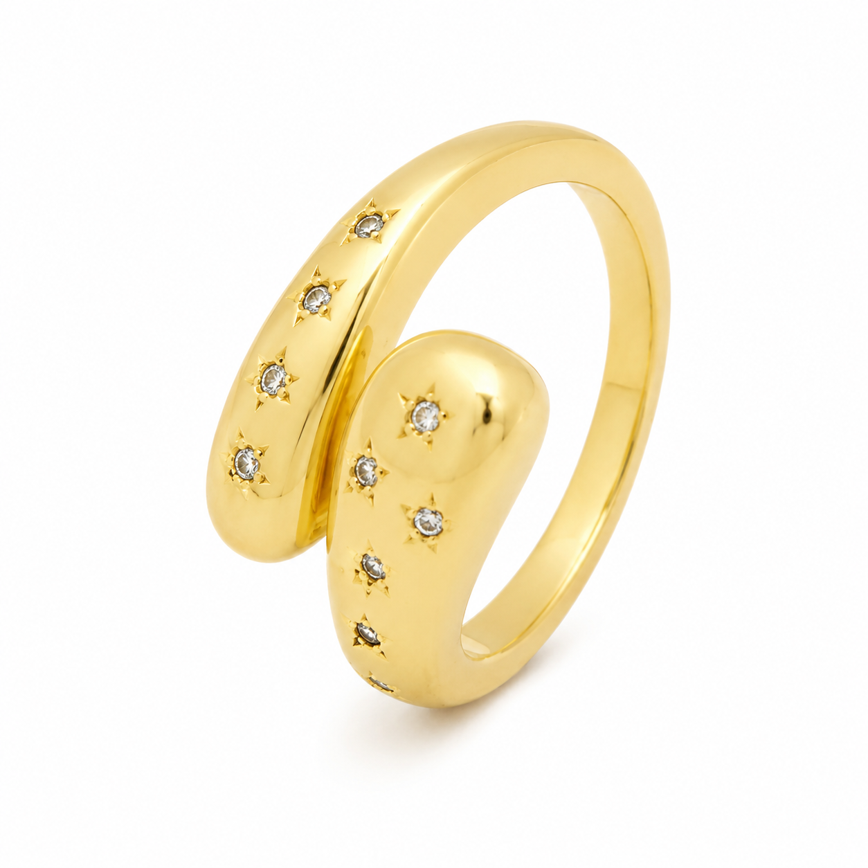 ANUVA Gold-Toned Elara Spark Ring Brass Crystal Bypass Wrap