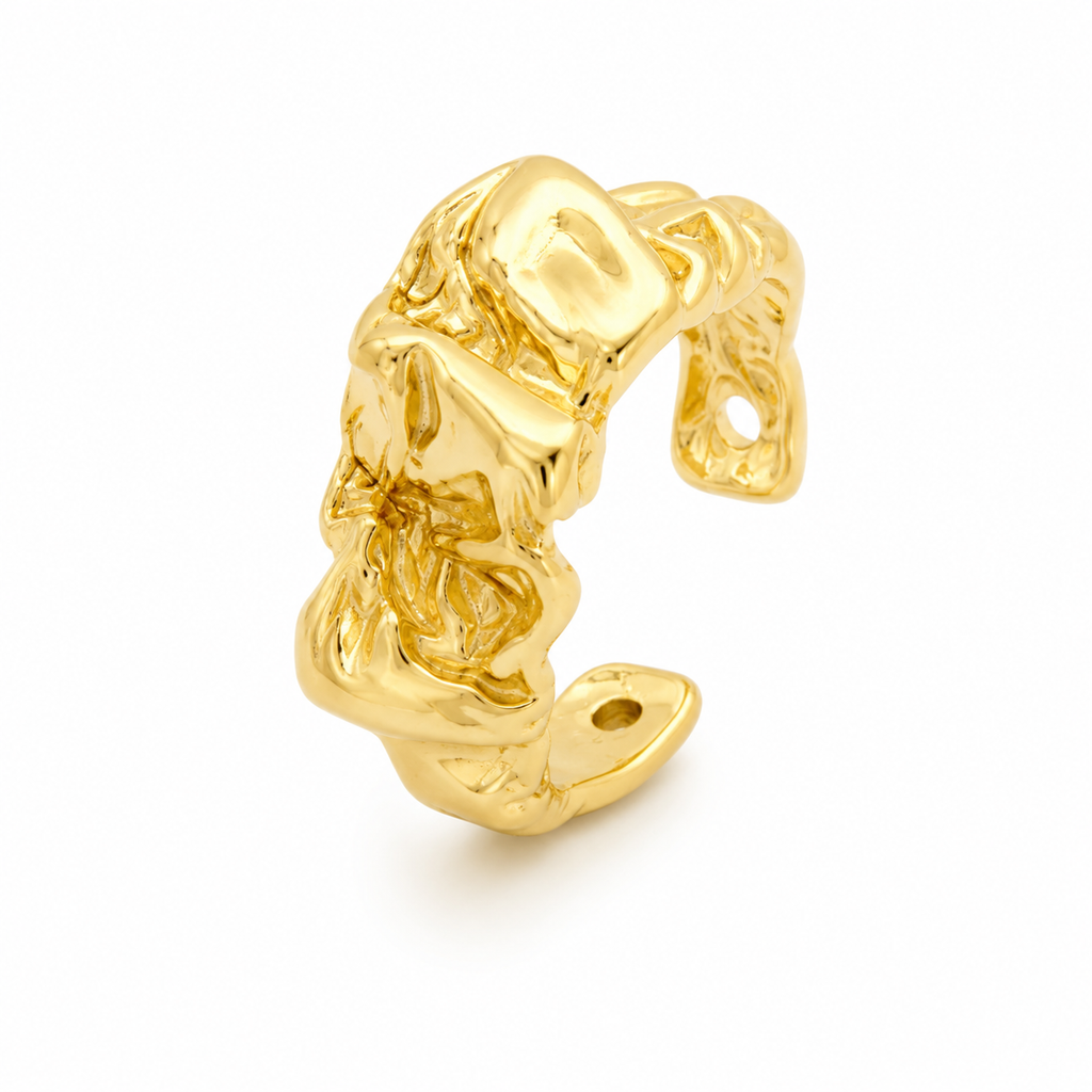 ANUVA Gilded Muse Cuff Ring Gold-Toned Brass Molten Open Band