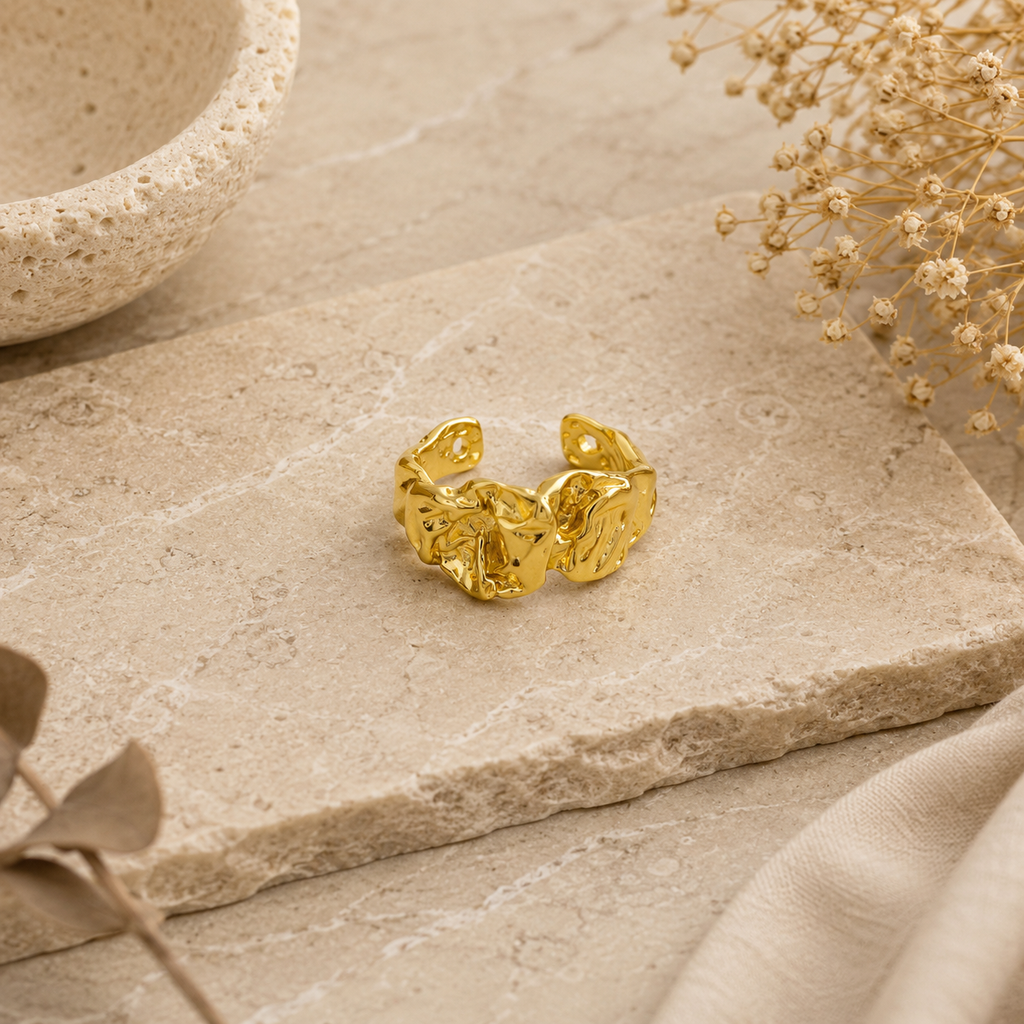 ANUVA Gilded Muse Cuff Ring Gold-Toned Brass Molten Open Band