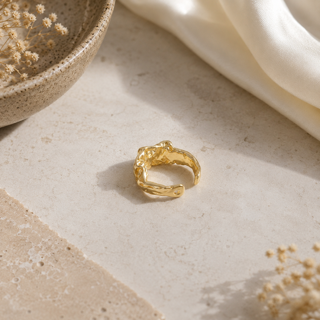 ANUVA Gilded Muse Cuff Ring Gold-Toned Brass Molten Open Band