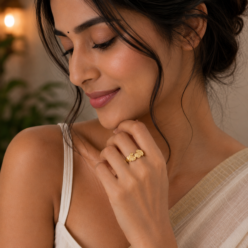 ANUVA Gilded Muse Cuff Ring Gold-Toned Brass Molten Open Band