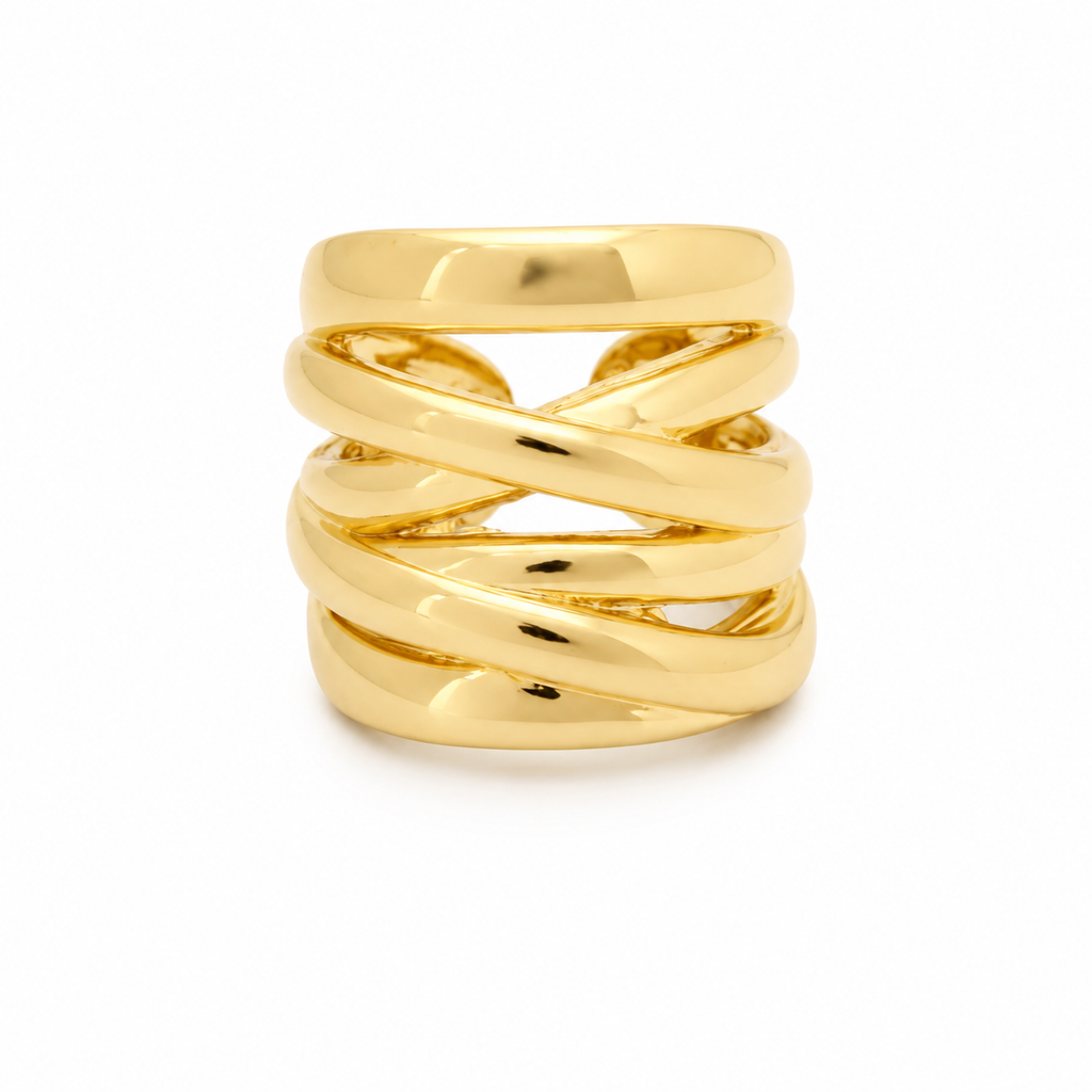 ANUVA Gold-Toned Twisted Wrap Ring Brass Crossover Statement