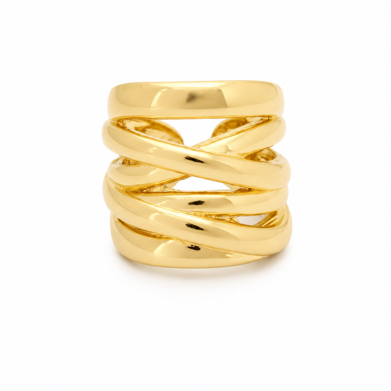 ANUVA Gold-Toned Twisted Wrap Ring Brass Crossover Statement