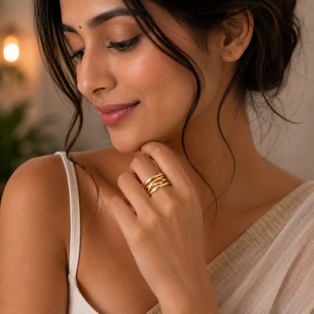 ANUVA Gold-Toned Twisted Wrap Ring Brass Crossover Statement